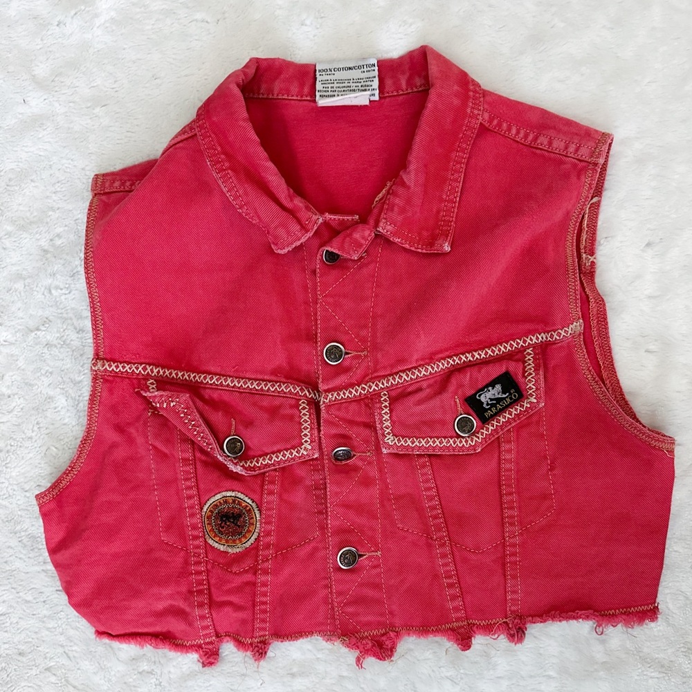 VINTAGE Par by Parasuco Red Denim Patchwork Cropped Vest
